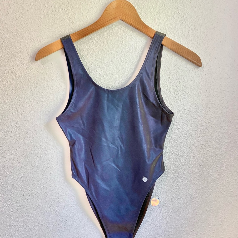 Sleek Metallic Blue One-Piece Swimsuit